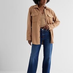 Express Tweed Novelty Button Oversized Shacket - Pecan M